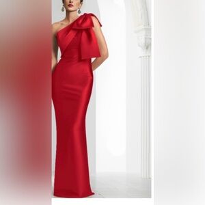 NWTO Betsy & Adam Women's Bow-Trimmed One-Shoulder Gown
